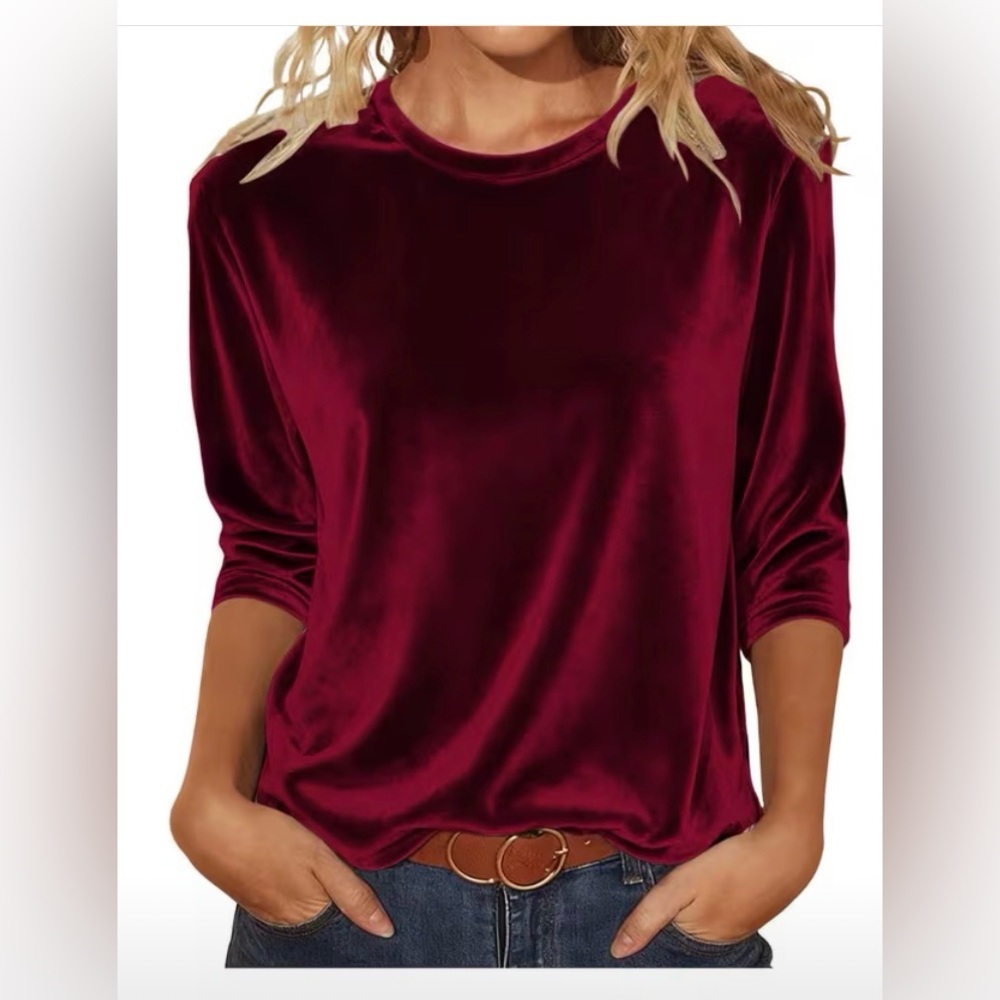 Burgundy Velvet Top Long Sleeve Crew Neckline New Velvet Rabbit Large